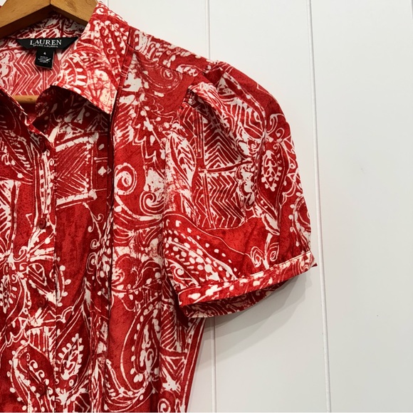 Lauren Ralph Lauren Belted Paisley Midi Shirt Dress Collared Pleated NWOT Size 4 - Picture 4 of 16